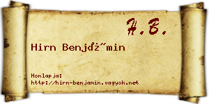 Hirn Benjámin névjegykártya